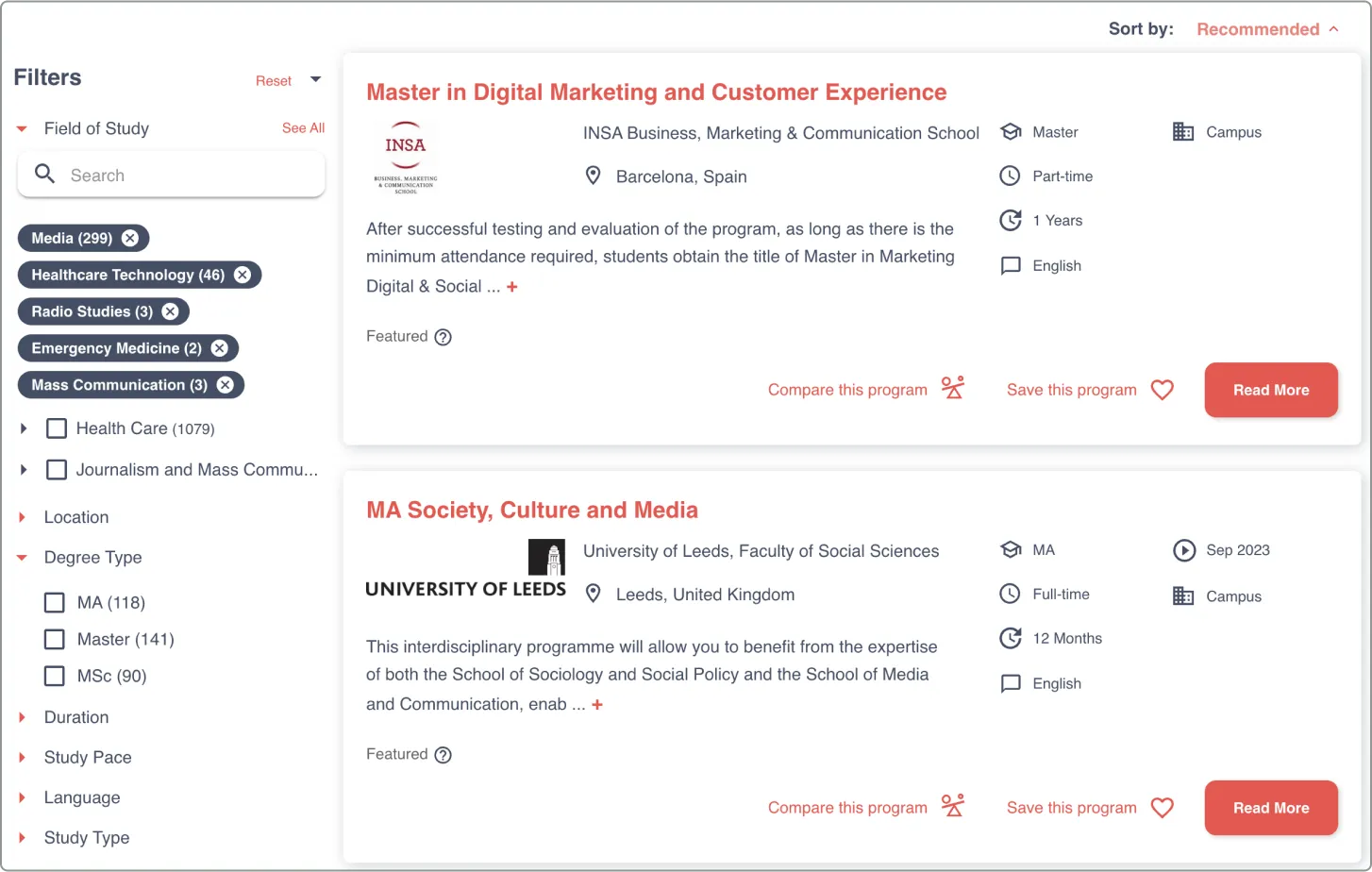 The newly designed search result page when filters are applied.