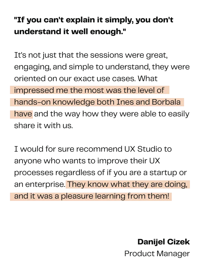 Testimonial from one of the product managers highlighting "What impressed me the most was the level of hands-on knowledge they have".